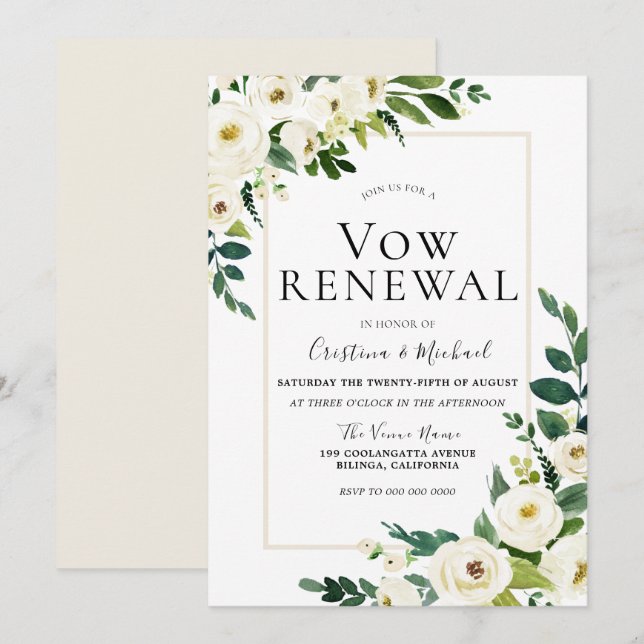 Convite Renovação de Vow do Casamento das Flores Brancas E (Frente/Verso)