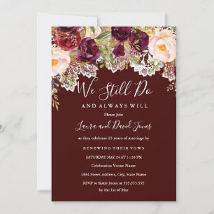 Convite Renovação de Vow do Casamento Floral da Burgundy