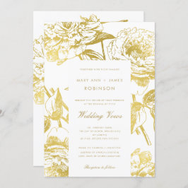 Convite Renovação de Vow do Casamento Floral Dourado Elega