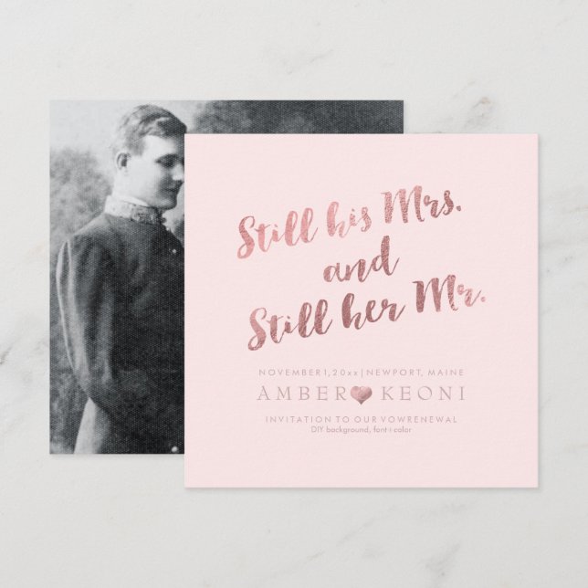 Convite Renovação de Vow PixDezines/Rosa de Faux Dourado/m (Frente/Verso)