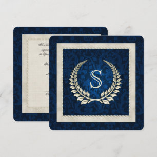 Convite Renovação do casamento de Azul Damask e Pearls