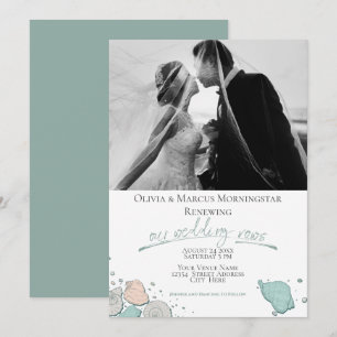 Convite Renovação do Casamento Moderno Seashell Coral Te