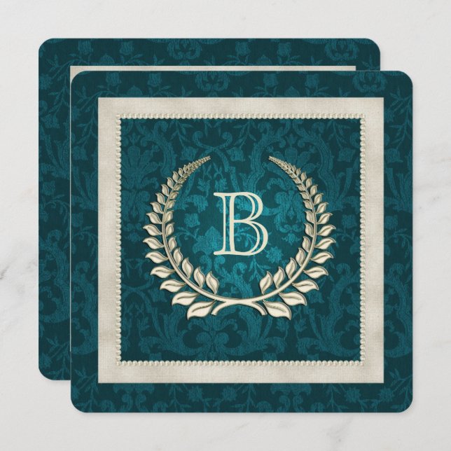 Convite Renovação do ventre do casamento do Teal Damask e  (Frente/Verso)