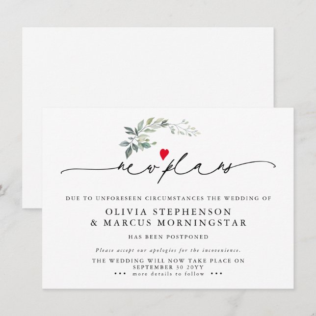 Convite Renovação Moderna Adiou Novos Planos de Evento (Frente/Verso)