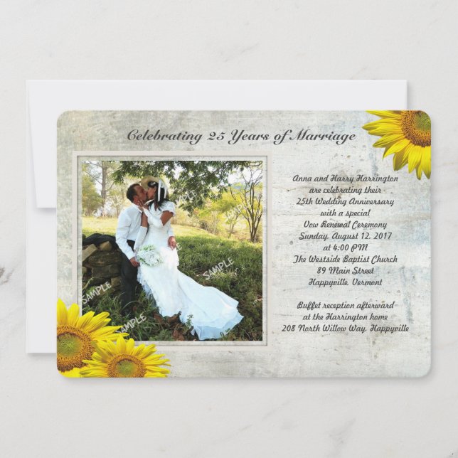 Convite Renovando Votos de Casamento com Foto Sunflower Gr (Frente)