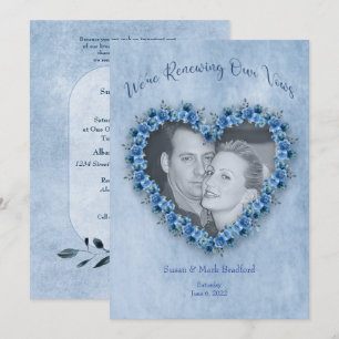 Convite Renove Casamento Vows Blue Rosa Heart Foto