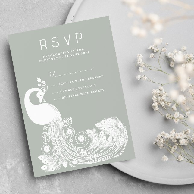 Convite Representante Especial da RSVP (Pastel mint white royal peacock elegant RSVP )