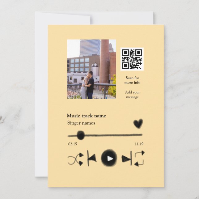 Convite Reprodutor de música personalizado casal amor códi (Frente)