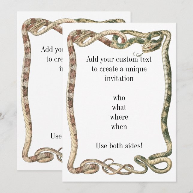 Convite Répteis Antigos, Serpentes ou Víboras Entrelaçadas (Frente/Verso)