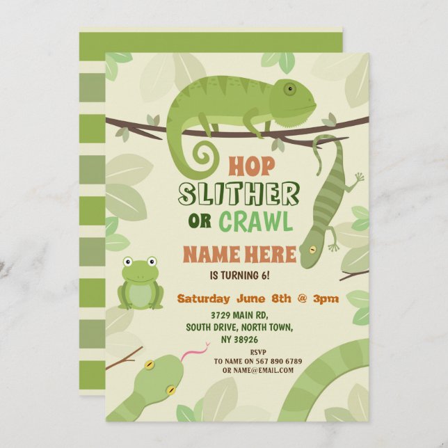 Convite Répteis Cobra Festa de aniversário Lizard Cobras I (Frente/Verso)