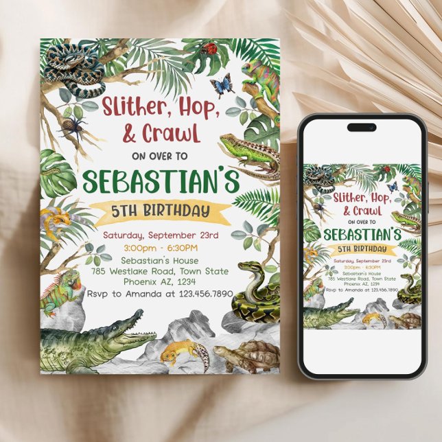 Convite Reptile Birthday Invitation Template, Customizable (Criador carregado)