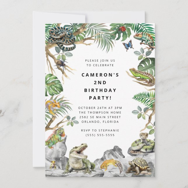 Convite Reptile Slither Crawl Snake Turtle Birthday  (Frente)