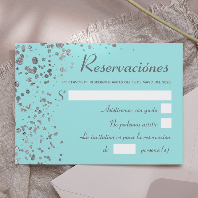 Convite Reserva Espanhola de Prata Azul, Quinceanera RSVP (Criador carregado)