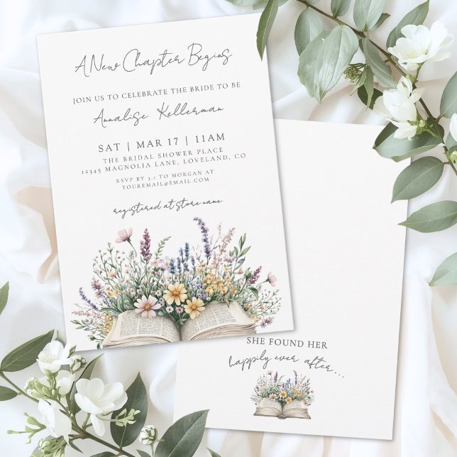 Convite Reservar Novo Capítulo Chá de Noiva Wildflower (Book New Chapter Wildflower Bridal Shower Invitation)