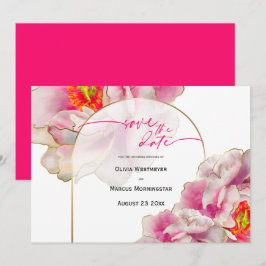 Convite Reserve a Data | Bold Linda Escarlet Peony Invi