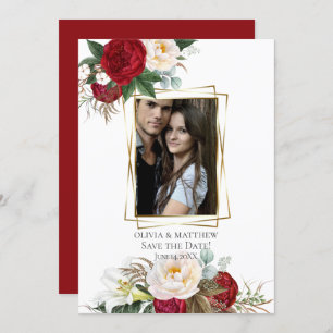 Convite Reserve a Data Burgundy Peony Buquês