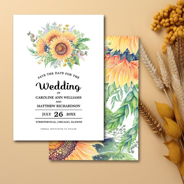 Convite Reserve a Data. Casamento Rustic Sunflower (Criador carregado)