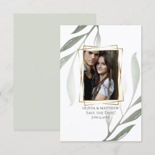 Convite RESERVE A DATA  Cores de água do ramo de oliveira