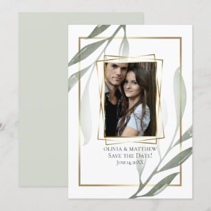 Convite Reserve a Data  Cores de água do ramo de oliveira