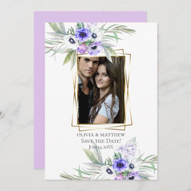 Convite Reserve a Data | Violet Anemone Floral Buquês (Frente/Verso)