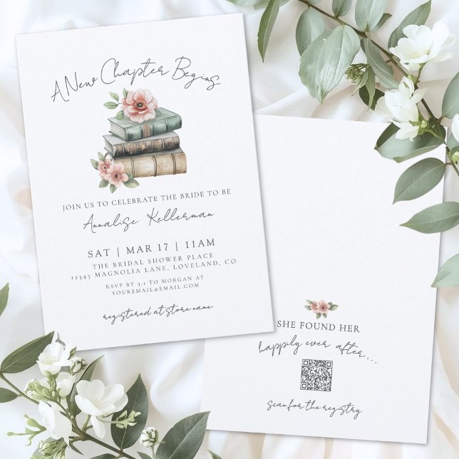 Convite Reserve um Novo Capítulo Floral Chá de Noiva (Book New Chapter Floral Bridal Shower Invitation)
