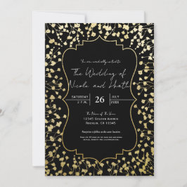 Convite Respiração de Bebê Dourada Floral Elegante Casamen