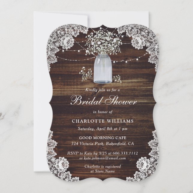 Convite Respiração do bebê Madeira russa Mason Jar Chá de  (Frente)