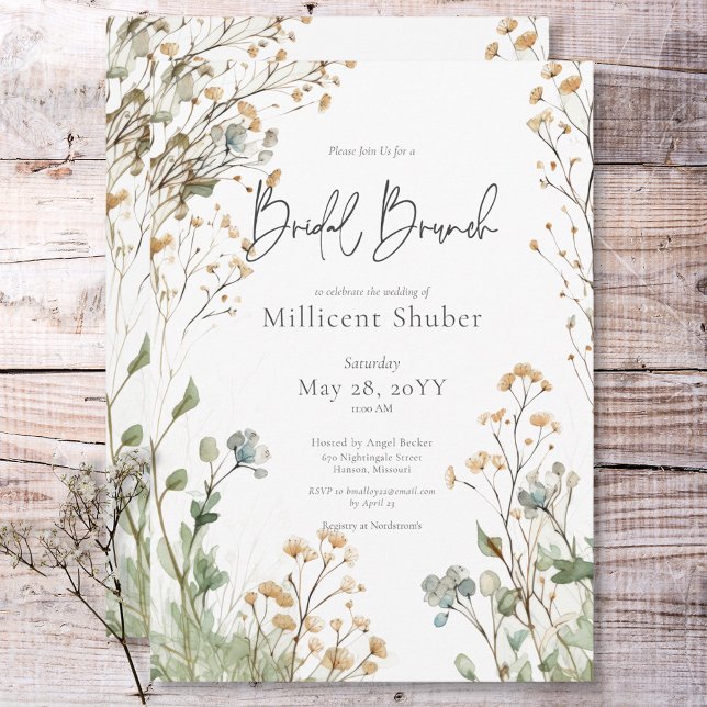 Convite Respiração Rustic Baby's Breath Watercolor Bridal  (Rustic Baby's Breath Watercolor Bridal Brunch Invitation)