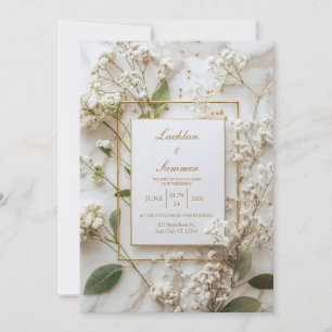 Convite Respiro de Bebê Branco Mármore Casamento Minimalis