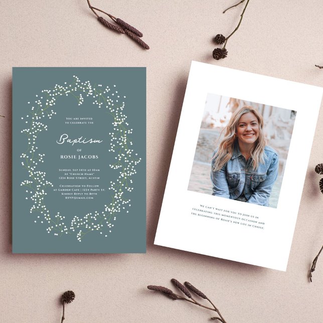 Convite Respiro de Bebê Elegante Batismo (Criador carregado)