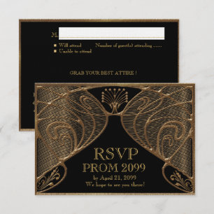 Convite RESPONDA PROM, Grande Gatsby, dourado sobre preto