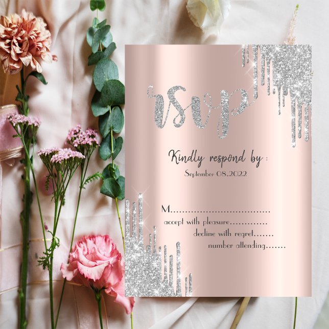 Convite Resposta de Bat Mitzvah em Rosa Glitter Prata (Criador carregado)