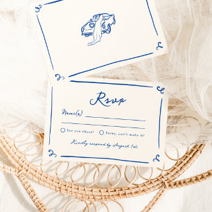 Convite Resposta de Casamento Azul Naval Desenhada à Mão C