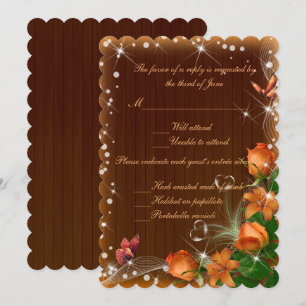 Convite Resposta de Casamento Borboleta Floral Madeira Esc