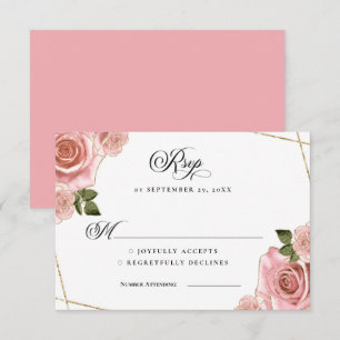 Convite Resposta de Casamento Brilho Rosas e Rubor Rosa