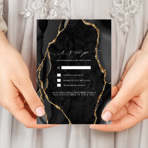 Convite Resposta de Casamento com Ágata Preta e Dourada