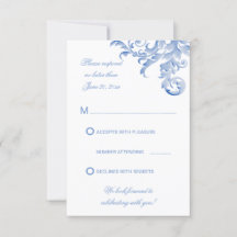 Resposta de Casamento com Flores em Aquarela Azul 
