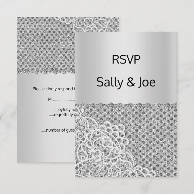 Convite Resposta de Casamento com Lace Diamond em Silver S (Frente/Verso)