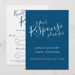 Convite Resposta de casamento coração branco azul RSVP
