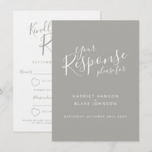 Convite Resposta de casamento coração branco cinza RSVP