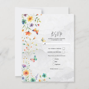 Convite Resposta de Casamento de Borboleta Floral em Aquar