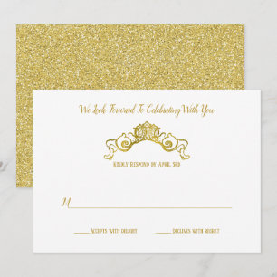 Convite Resposta de Casamento Elegante Crista Real Dourada
