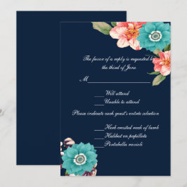 Convite Resposta de Casamento Floral Azul e Rosa Botânica