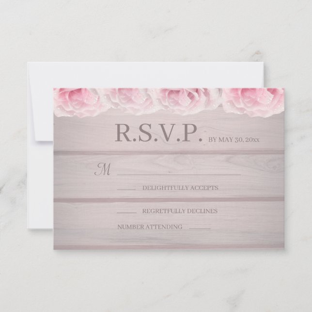 Convite Resposta de Casamento Floral Rosa Rosa Real Rústic (Frente)