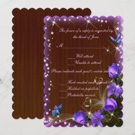 Convite Resposta de Casamento Floral Roxo Madeira Escura R