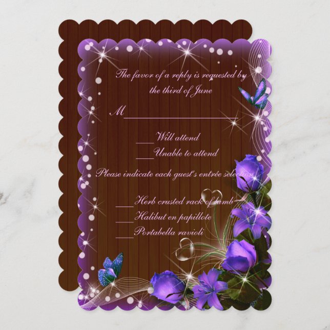 Convite Resposta de Casamento Floral Rústico de Madeira Es (Frente/Verso)