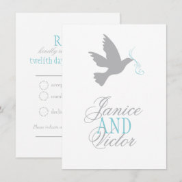 Convite Resposta de casamento formal com fita azul e pombo