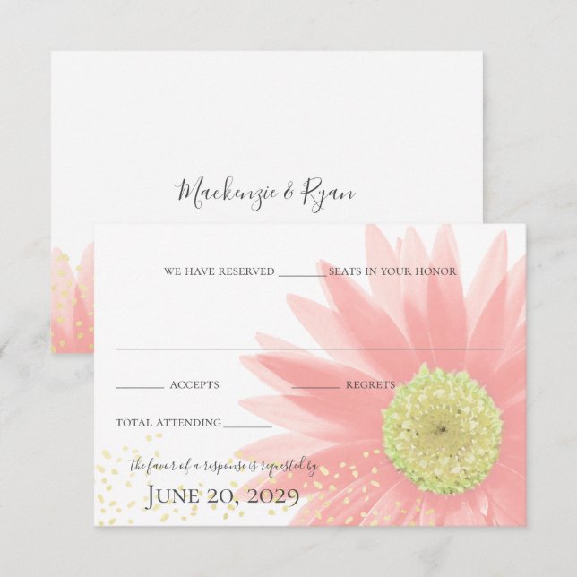 Convite Resposta de Casamento Jardim Rosa Amor Daisy (Frente/Verso)