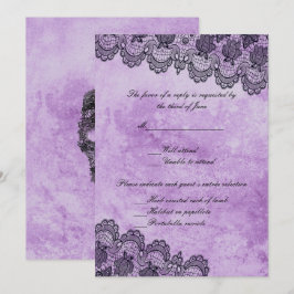 Convite Resposta de Casamento Purple Black Lace Gótico
