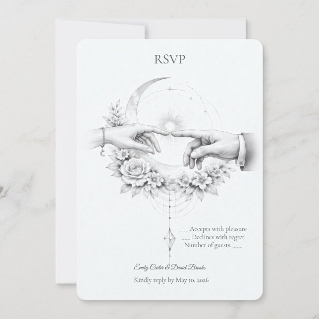 Convite Resposta de Casamento Romântico com Design Minimal (Frente)